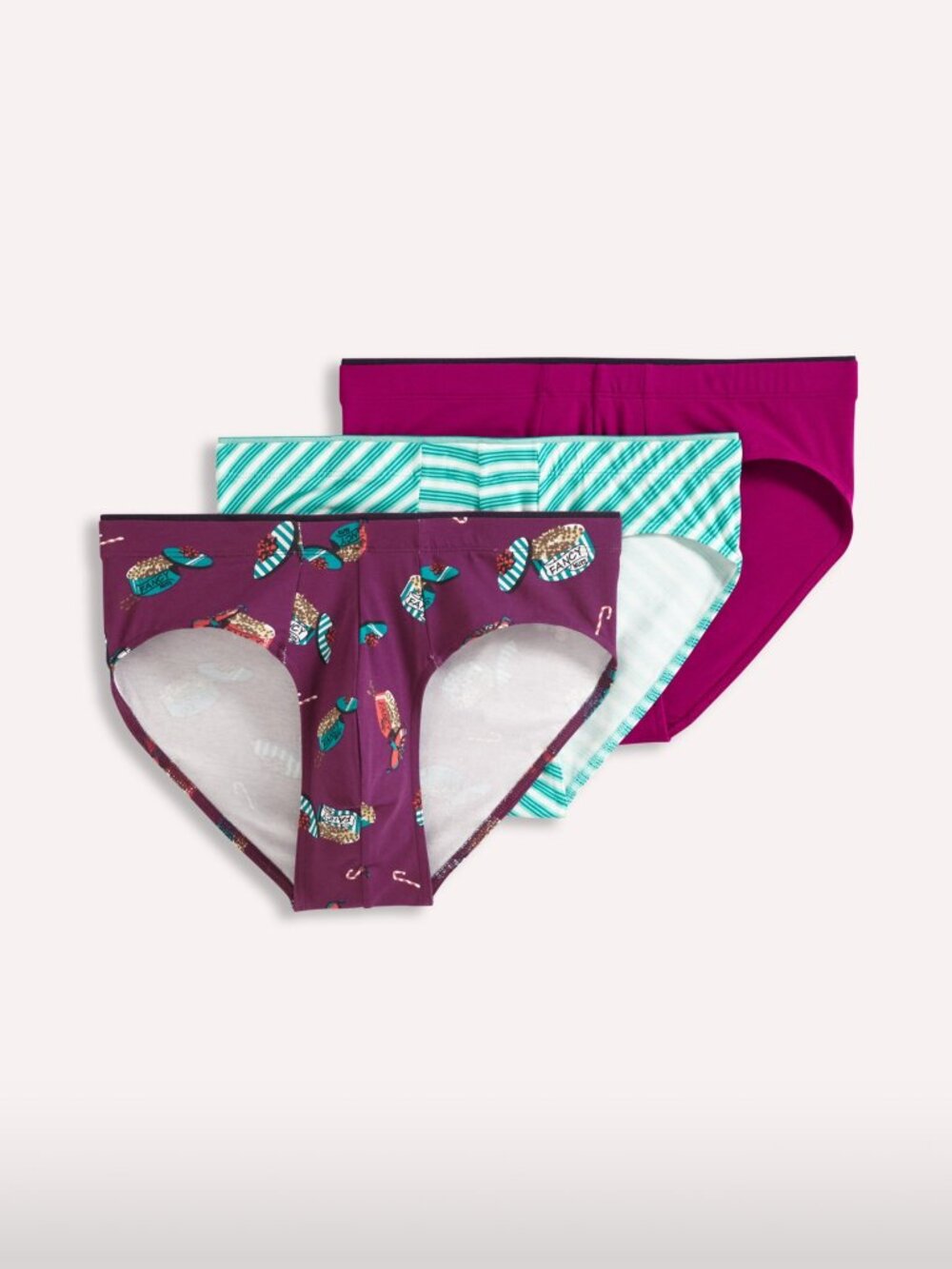 Jockey True Style 3 Pack Bikinis - Teal White Stripe, Cranberry, Maroon Pattern